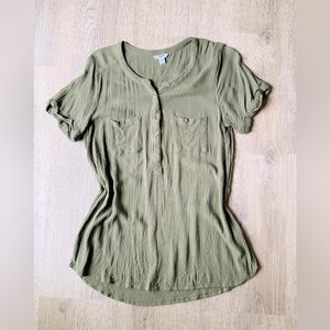Sonoma Crinkled Olive Green Blouse Small